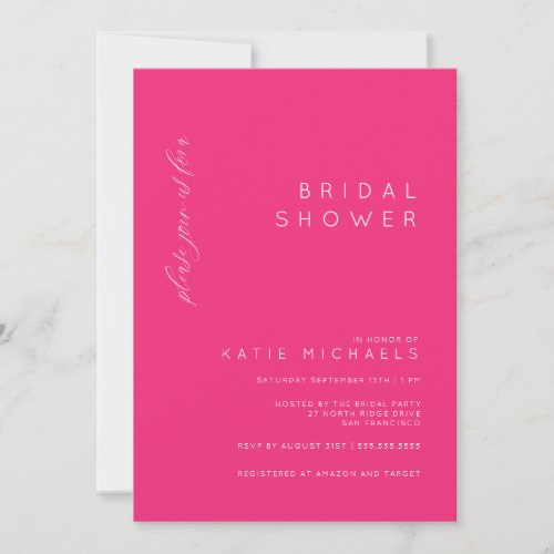 BRIDAL SHOWER  Pink Minimalist Invitation