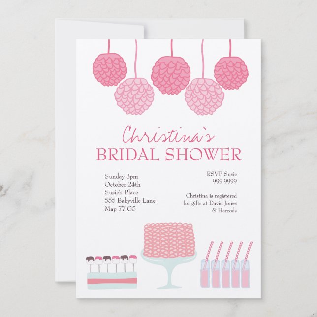 Bridal Shower Pink Party Ruffle Cake Invite (Front)
