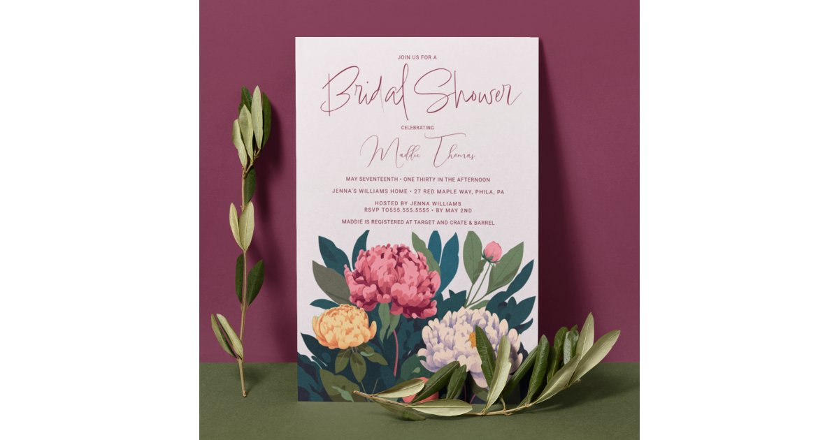 BRIDAL SHOWER | Pink Peony Flower Garden Invitation | Zazzle