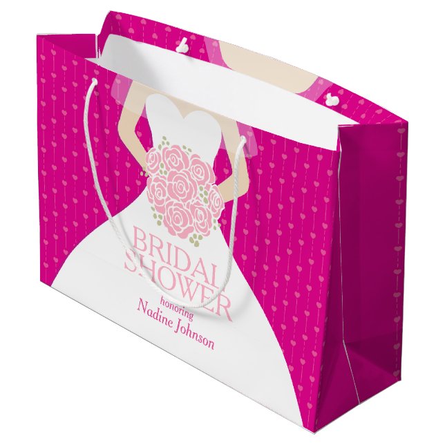 Bridal shower pink personalized large gift bag (Back Angled)