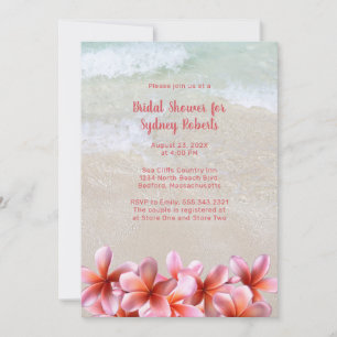 Bridal Shower Pink Plumeria Beach Sand Invitation