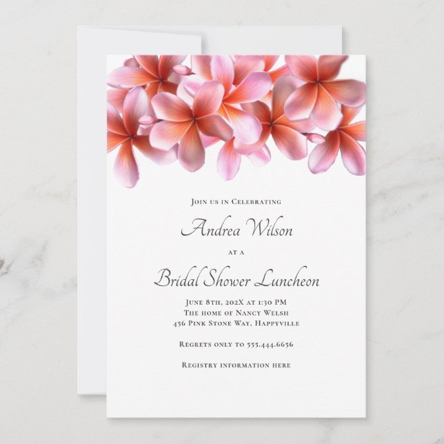 Bridal Shower Pink Plumeria Floral Border Invitati Invitation (Front)