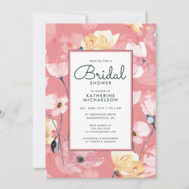 BRIDAL SHOWER | Pink Poppies Invitation (Front)