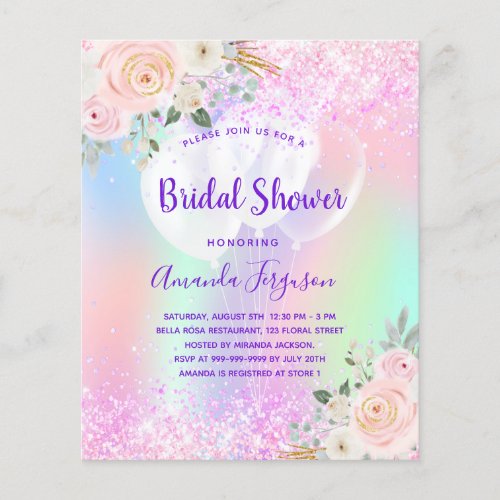 Bridal Shower pink purple floral balloons budget Flyer