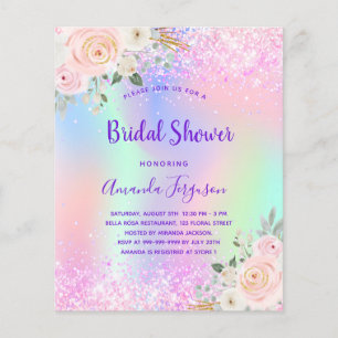 Bridal Shower pink purple floral budget invitation