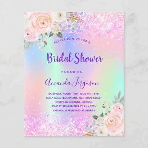 Bridal Shower pink purple floral budget invitation