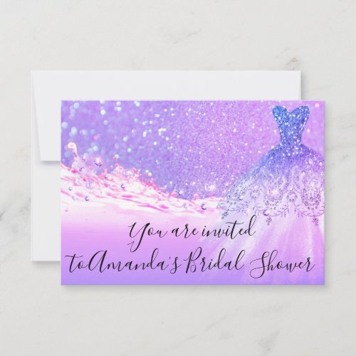 Bridal Shower Pink Purple Glitter Ocean Tropic Blu Invitation