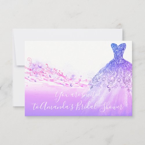 Bridal Shower Pink Purple Glitter Ocean White Invitation