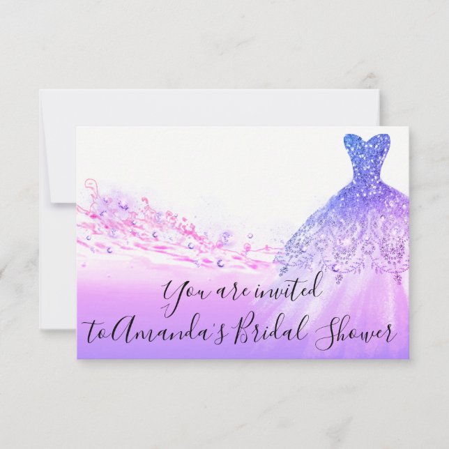 Bridal Shower Pink Purple Glitter Ocean White Invitation (Front)