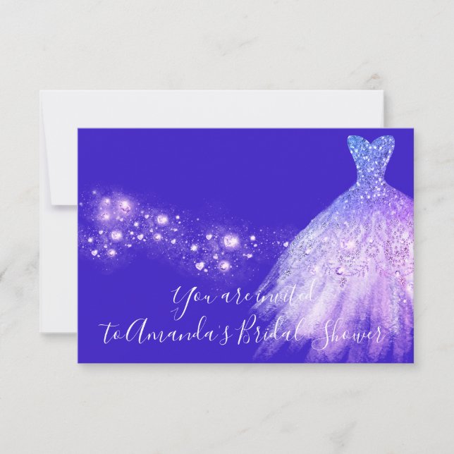 Bridal Shower Pink Purple Glitter Royal Blue Cobal Invitation (Front)