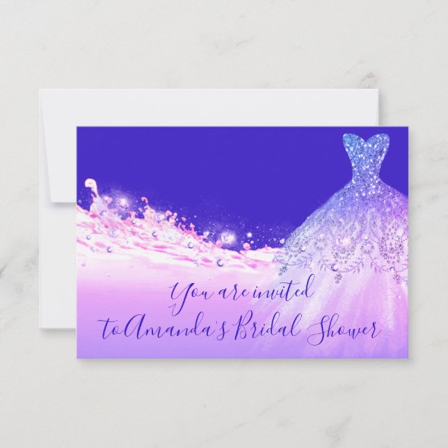 Bridal Shower Pink Purple Glitter Royal Blue Invitation (Front)