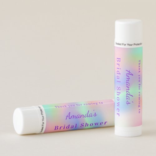 Bridal shower pink purple holographic thank you lip balm