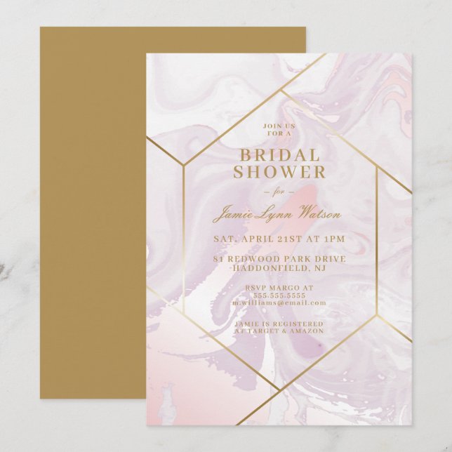 BRIDAL SHOWER | Pink Purple Marble Swirl Invitation (Front/Back)