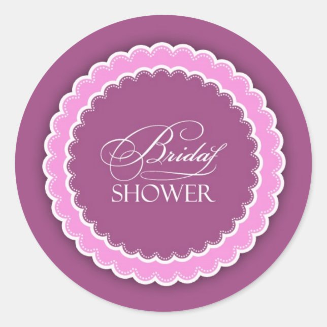 Bridal Shower Pink Purple Polka Classic Round Sticker (Front)