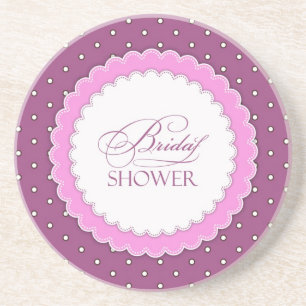 Bridal Shower Pink Purple Polka Drink Coaster