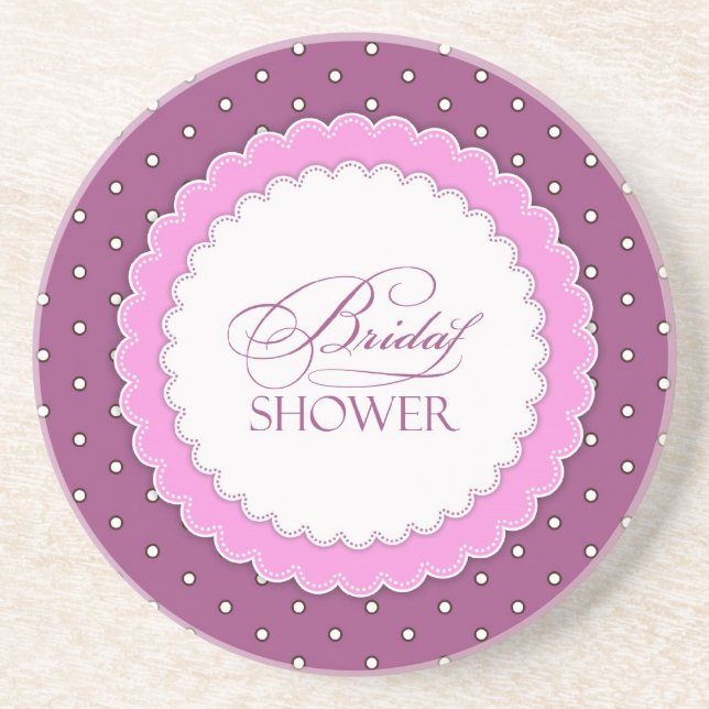 Bridal Shower Pink Purple Polka Drink Coaster (Front)