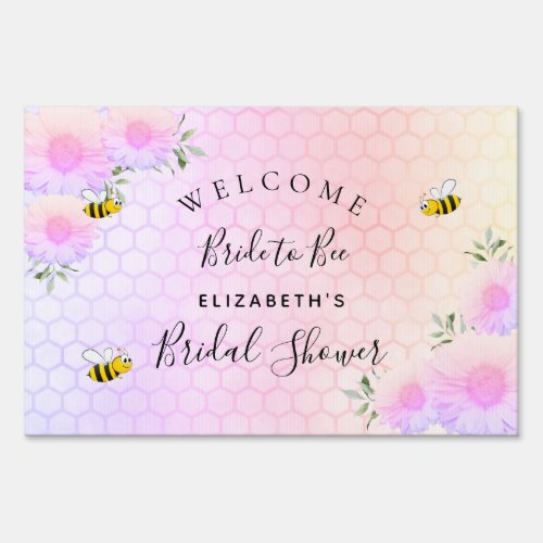 Bridal shower pink rainbow greenery bride to bee sign