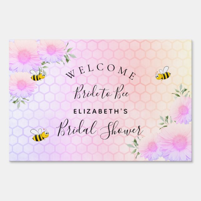 Bridal shower pink rainbow greenery bride to bee sign (Front)