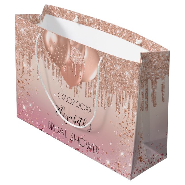 Bridal shower pink rose balloons large gift bag (Back Angled)