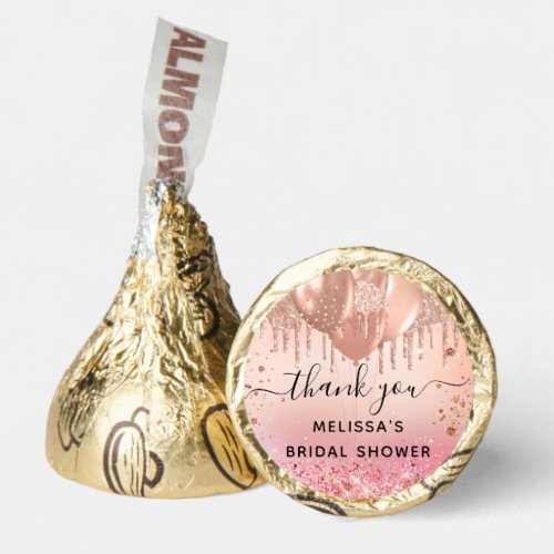 Bridal Shower pink rose gold balloons thank you Hersheys Kisses