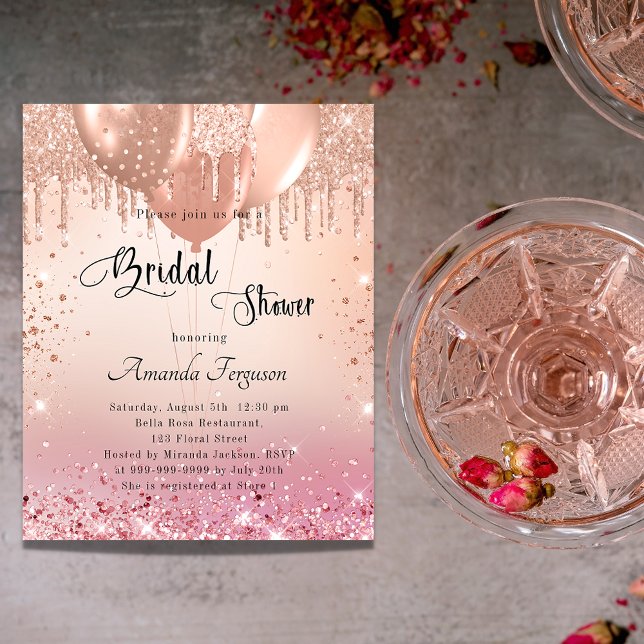 Bridal Shower pink rose gold budget invitation Flyer (Creator Uploaded)