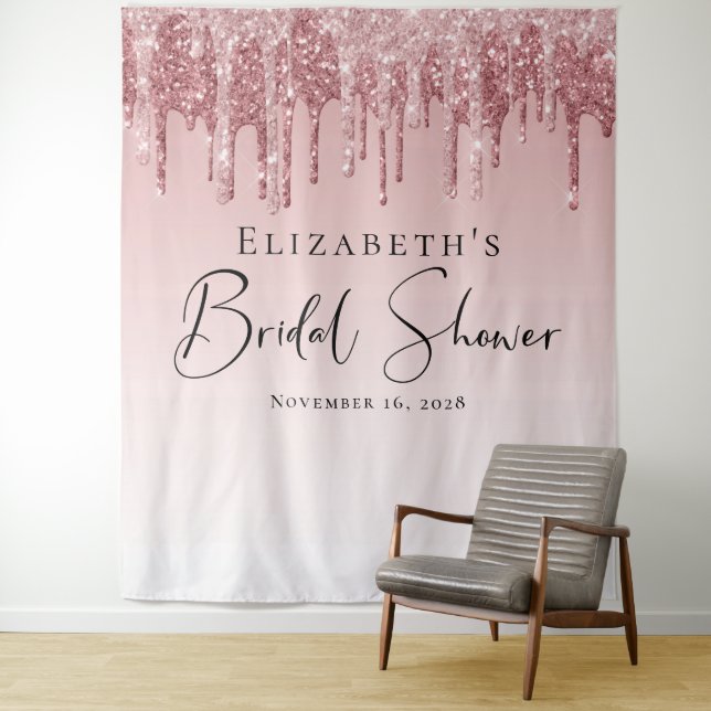Bridal Shower Pink Rose Gold Glitter  Tapestry (In Situ)
