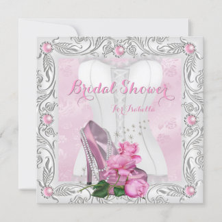 Bridal Shower Pink Rose High Heels Lace Glam Invitation