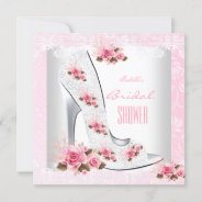 Bridal Shower Pink Rose White Lace Hi Heel Invitation at Zazzle