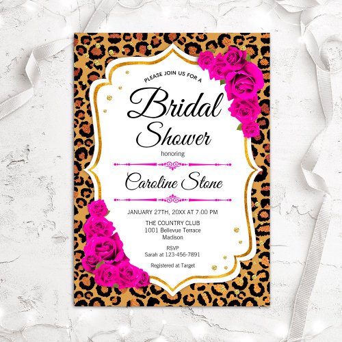 Bridal Shower _ Pink Roses Leopard Print Invitation