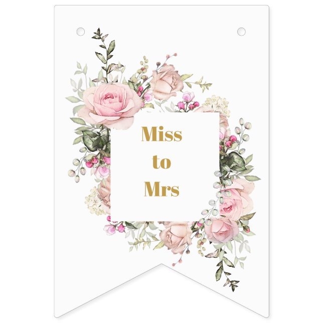 Bridal Shower Pink Roses Miss to Mrs Bunting Flags (Sixteenth Flag)