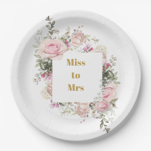 Bridal Shower Pink Roses Miss to Mrs Paper Plates