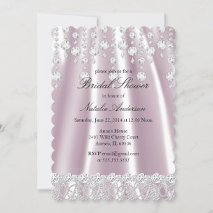 Bridal Shower Pink Silk Diamond Crystal Invitation