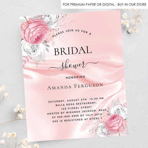 Bridal shower pink silk floral budget invitation