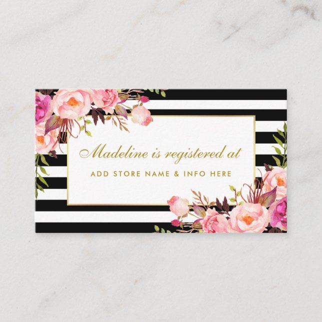 Bridal Shower Pink Striped Registry Insert Card (Front)