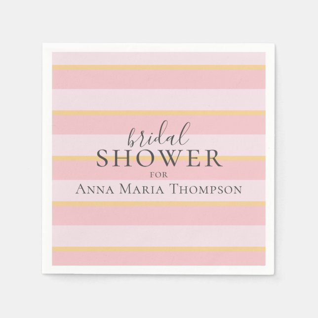 Bridal Shower Pink Stripes Cute Simple Calligraphy Napkins (Front)
