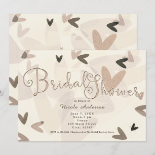 Bridal Shower Pink & Taupe Hearts Chic Invitations