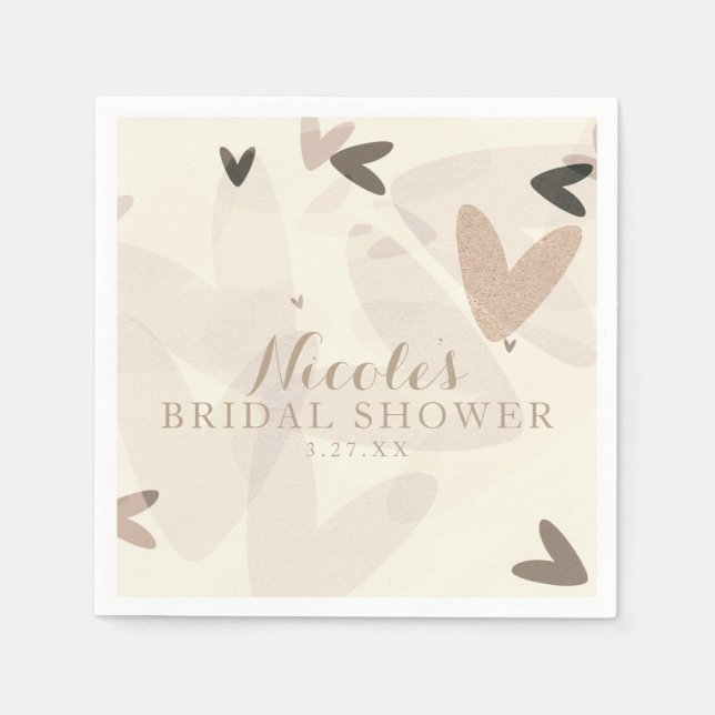 Bridal Shower Pink & Taupe Hearts Chic Party Paper Napkins (Front)