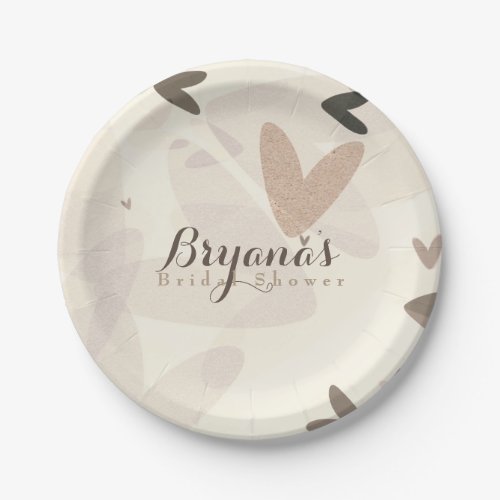 Bridal Shower Pink  Taupe Hearts Chic Party Paper Plates