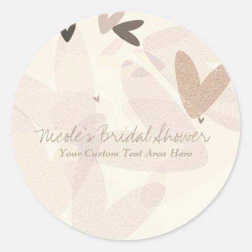 Bridal Shower Pink  Taupe Hearts Custom Favor Classic Round Sticker