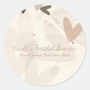 Bridal Shower Pink & Taupe Hearts Custom Favor Classic Round Sticker