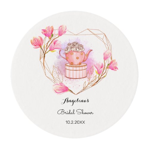 Bridal Shower Pink Tea Party Floral Edible Frosting Rounds