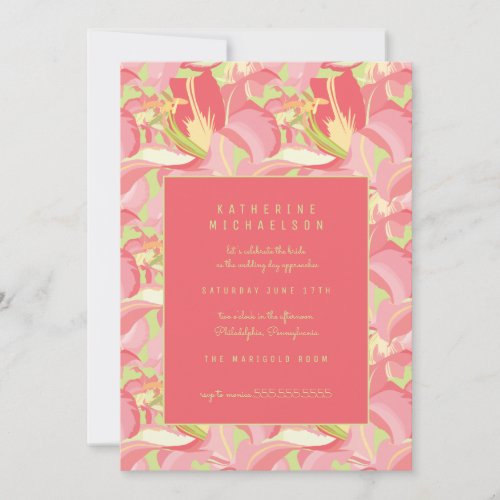 BRIDAL SHOWER  Pink Tiger Lily Invitation