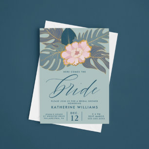 BRIDAL SHOWER Pink Tropical Lily Floral Invitation