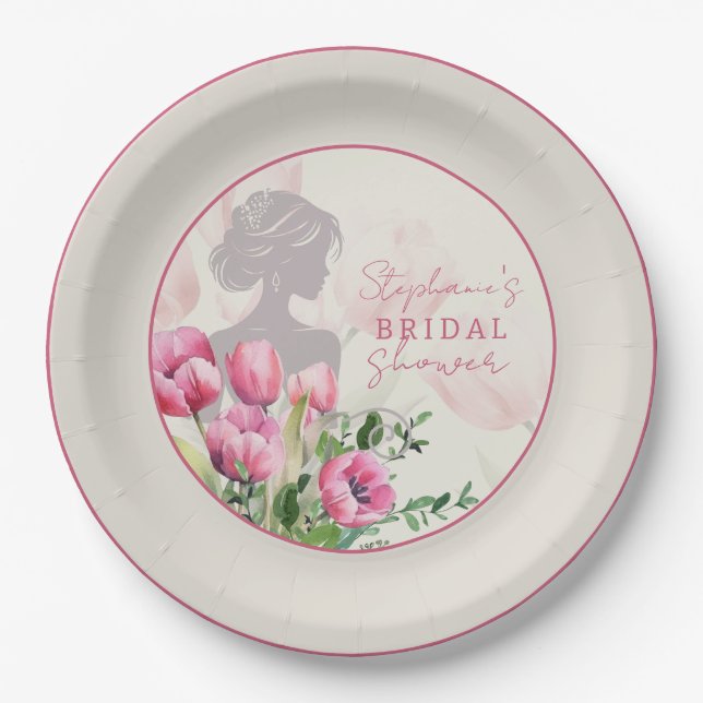 Bridal Shower Pink Tulip Round Paper Plates (Front)