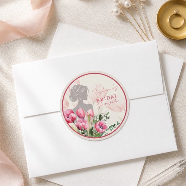 Bridal Shower Pink Tulip Round Sticker (Creator Uploaded)