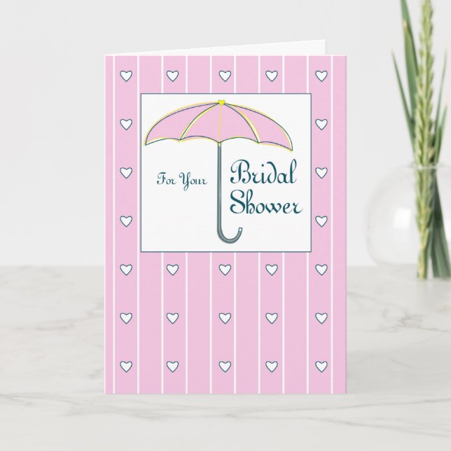 Bridal Shower Pink Umbrella Thank You Card (Front)