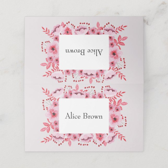 Bridal Shower Pink Watercolor Flowers Place Card (Outside Unfolded)