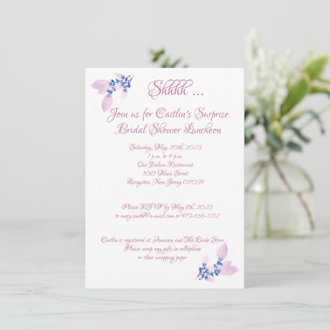 Bridal Shower, Pink Watercolor Invitation (Standing Front)