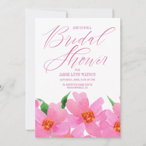 Bridal Shower  Pink Watercolor Poppies Invitation