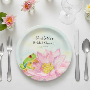 Bridal Shower Pink Waterlily & Tree Frog Paper Plates